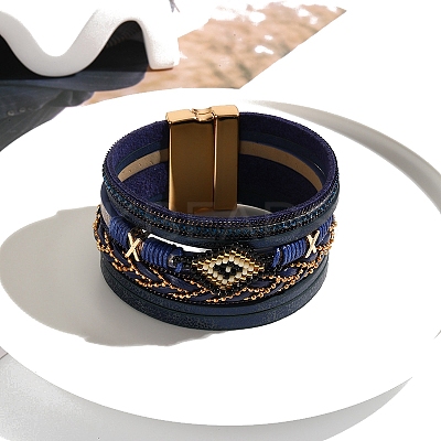 Imitation Leather Crod Multi-strand Bracelet PW-WGFD5E9-02-1