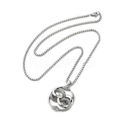 Alloy Snake Pandant Necklace with Stainless Steel Box Chains NJEW-K245-009-1