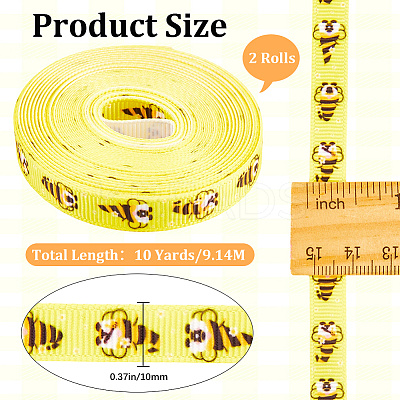 Polyester Bees Printed Grosgrain Ribbons SRIB-WH20020-018E-1