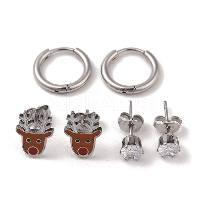 3 Pairs 3 Styles Christmas 304 Stainless Steel Hoop & Studs Earrings Set for Women EJEW-K279-12F-P-1