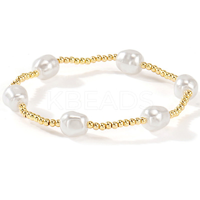Elegant Imitation Pearl & Brass Beads Stretch Bracelets for Women YV1811-2-1