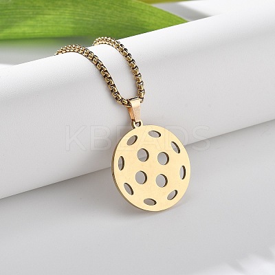 201 Stainless Steel Pickleball Pendant Box Chain Necklaces for Women Men NJEW-H050-01A-G-1