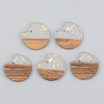 Transparent Resin & Walnut Wood Pendants RESI-S389-038A-E01-1