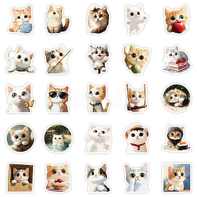 50 Pieces Oil Painting Series Cat Shape Paper Stickers STIC-R001-28-1