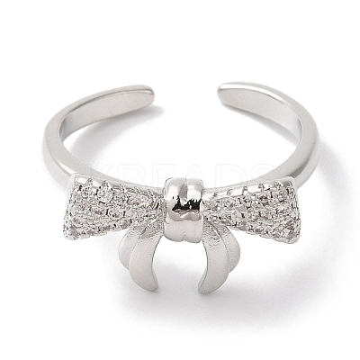 Bowknot Brass Micro Pave Clear Cubic Zirconia Open Cuff Rings for Women LS-RJEW-C098-05P-1