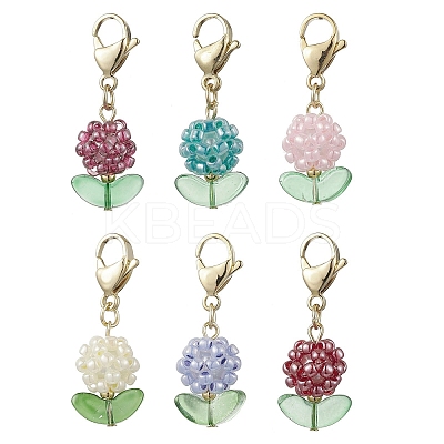 Flower Glass Seed Beads Beaded Pendant Decorations HJEW-MZ00195-1