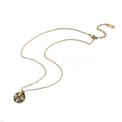 304 Stainless Steel Enamel Flat Round Necklaces for Women NJEW-Q028-01B-G-1