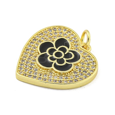 Rack Plating Heart with Flower Brass Micro Pave Clear Cubic Zirconia KK-Z053-23G-01-1