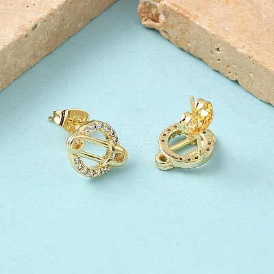 Paper Clip Brass Micro Pave Clear Cubic Zirconia Stud Earrings EJEW-Z144-28G-1