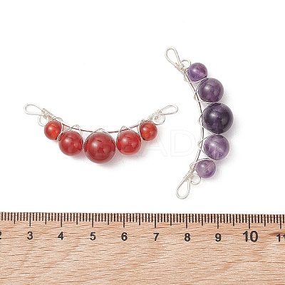 4Pcs 4 Styles Natural Tiger Eye & Rose Quartz & Carnelian & Amethyst Round Beaded Connector Charms PALLOY-TA00408-02-1