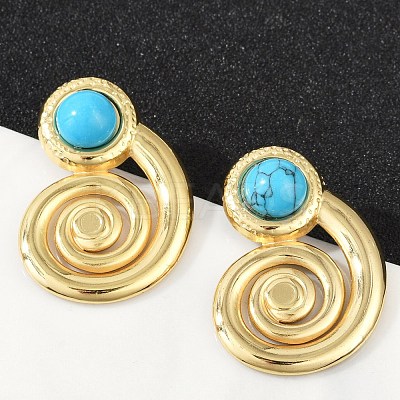 Spiral 304 Stainless Steel Synthetic Turquoise Stud Earrings for Women EJEW-U046-13G-1