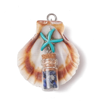 14Pcs 14 Styles Natural Scallop Shell Beads with Glass Jar Glass Bottles Stone Pendants PALLOY-JF03564-1