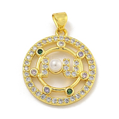 Rack Plating Brass Micro Pave Cubic Zirconia Pendants KK-C074-03G-1