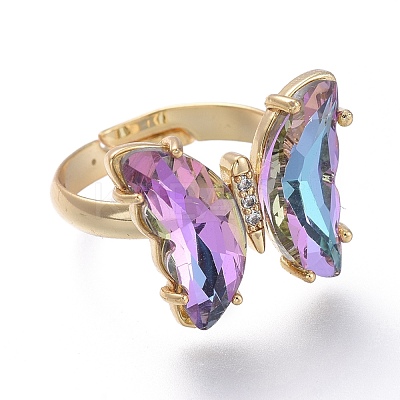 Adjustable Brass Glass Finger Rings RJEW-P148-A01-M-1