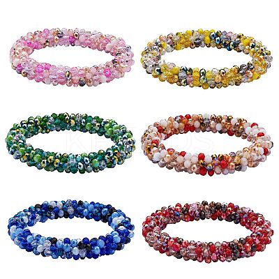 6Pcs 6 Colors Glass Beaded Crochet Stretch Bracelets Set BJEW-SZ0002-47-1