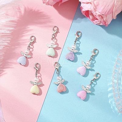 50Pcs Heart Angel Acrylic & ABS Plastic Imitation Pearl Pendants Decorations HJEW-JM03611-S-1