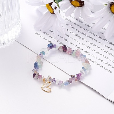 Natural Fluorite Chip Beads Stretch Bracelet BJEW-JB07118-01-1