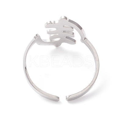 Non-Tarnish Fishbone Shape 304 Stainless Steel Cuff Ring for Women RJEW-B035-07P-1