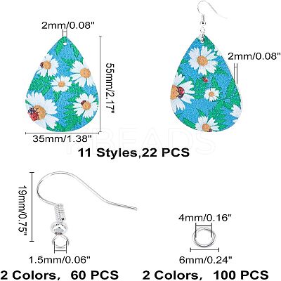 DIY 11Pairs Flower Pattern PU Leather Earring Making Kits DIY-FH0002-40-1
