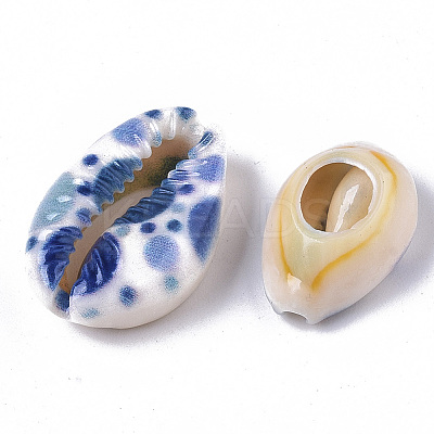 Printed Natural Cowrie Shell Beads X-SSHEL-R047-01-D06-1