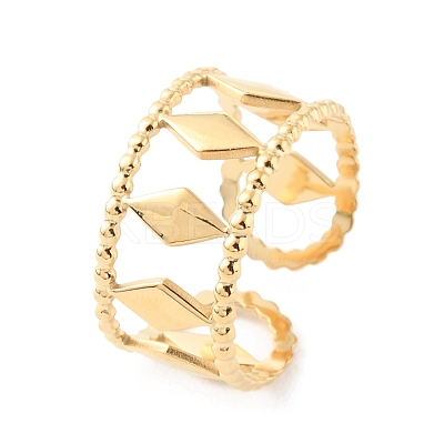 304 Stainless Steel Hollow Rhombus Open Cuff Rings RJEW-D002-20G-1