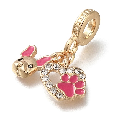 Rack Plating Alloy Hot Pink Enamel European Dangle Charms PALLOY-A009-19G-1