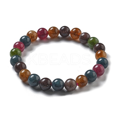 Natural Dyed & Heated Chalcedony Imitation Tourmaline Beaded Stretch Bracelets for Women Men BJEW-F483-03-1-1