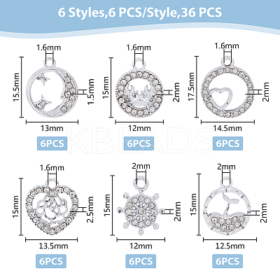 36Pcs 6 Style Alloy Rhinestone Charms ALRI-FH0001-18-1