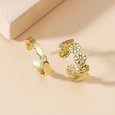 2Pcs Adjustable Retro Iron Flower Cuff Toe Ring Sets II7704-1