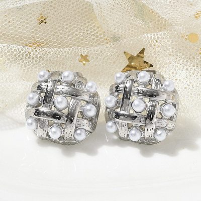 304 Stainless Steel knit Stud Earrings EJEW-B108-08P-1