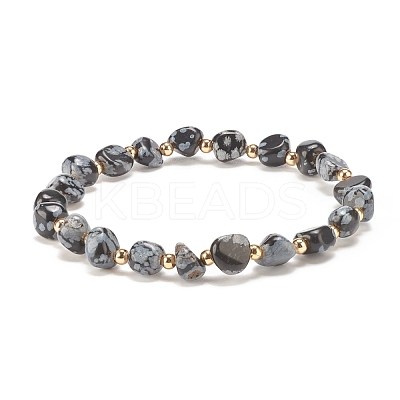 Natural Snowflake Obsidian Round Beaded Stretch Bracelet BJEW-JB08197-04-1