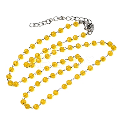 12Pcs 12 Colors 304 Stainless Steel with Glass Faceted Rondelle Bead Handmade Link Chain Birth Stone Necklaces for Women NJEW-G195-01P-1