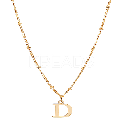 1Pc Brass Chain & 304 Stainless Steel Letter Pendant Necklaces NJEW-LP0001-35D-G-1