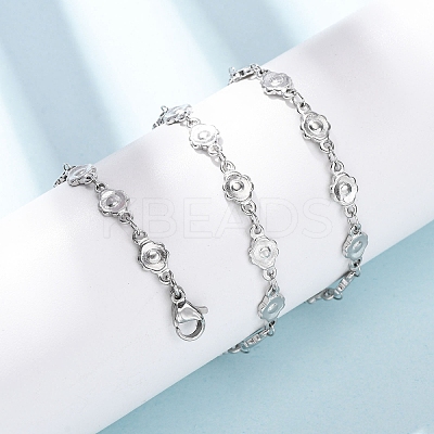 5.5MM 304 Stainless Steel Flower Link Chain Necklaces NJEW-P346-01P-1