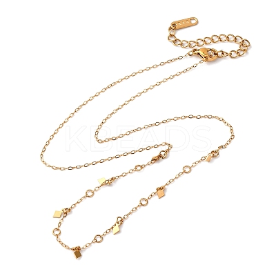 304 Stainless Steel Rhombus Tassel Cable Chain Necklaces for Women NJEW-K255-42G-1