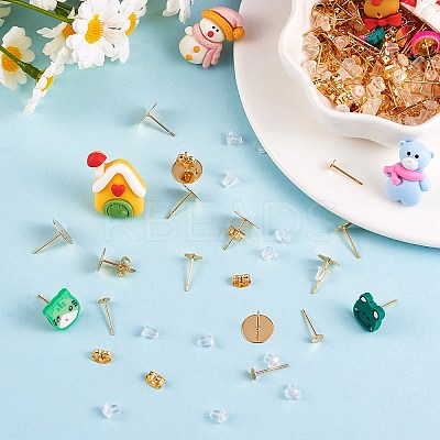 80Pcs 4 Style 202 Stainless Steel Stud Earring Findings with 304 Stainless Steel Pins STAS-SZ0002-03-1