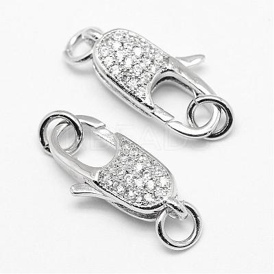 Brass Micro Pave Grade AAA Cubic Zirconia Lobster Claw Clasps ZIRC-P029-08P-NR-1