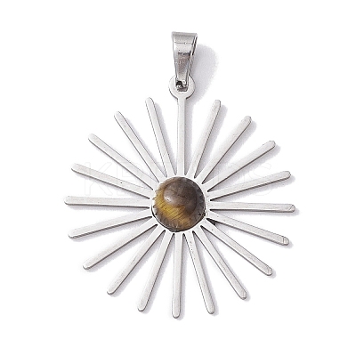 201 Stainless Steel with Natural Gemstones Pendant PALLOY-JF02641-1