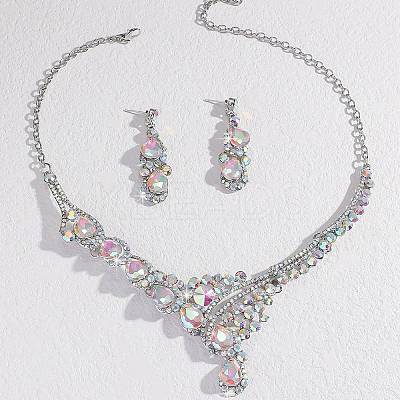 Teardrop Alloy Rhinestone Bib Necklaces & Stud Earring Sets for Women FS-WG2AA93-03-1