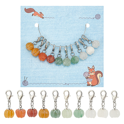 Natural Gemstone Autumn Pumpkin Pendant Locking Stitch Markers HJEW-AB00610-1