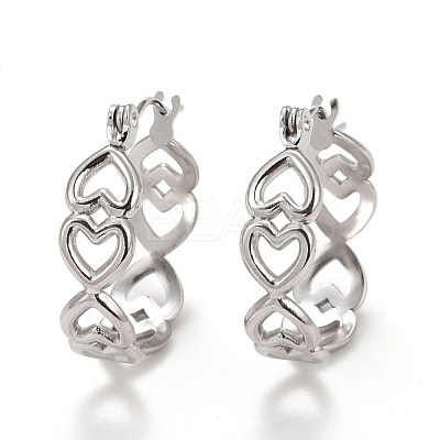 Non-Tarnish Hollow Heart 304 Stainless Steel Hoop Earrings for Women STAS-A057-11P-1