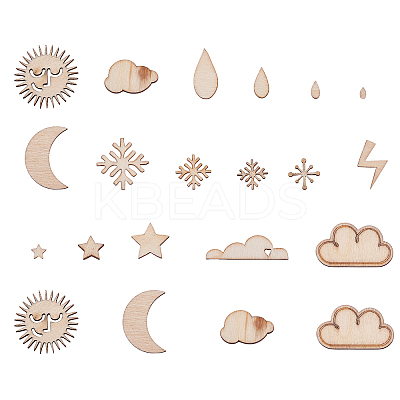 100Pcs Weather Theme Wooden Cabochons WOOD-CJ0001-33-1
