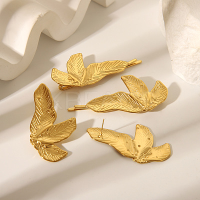Fashionable 304 Stainless Steel Leaf Stud Earrings & Hair Bobby Pin Set for Women SH3836-1-1