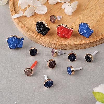 Electroplate Druzy Resin Stud Earrings RESI-SZ0001-22-1