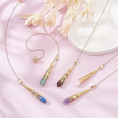 Natural Mixed Gemstone Pointed Dowsing Pendulums PALLOY-JF02149-1