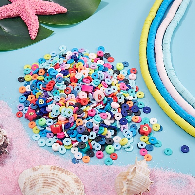 18 Strands 18 Colors Flat Round Handmade Polymer Clay Beads Strands CLAY-SZ0001-77-1