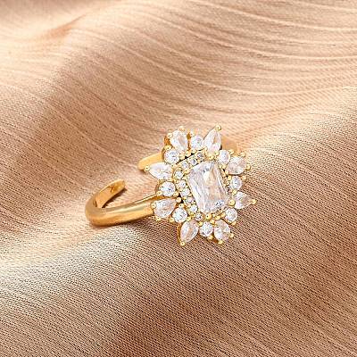 Brass Micro Pave Clear Cubic Zirconia Cuff Rings for Women RJEW-A062-03G-1