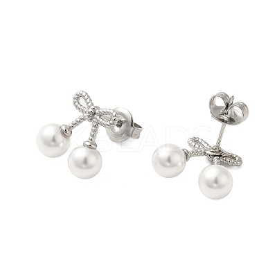 304 Stainless Steel Shell Pearl Bowknot Stud Earrings for Women EJEW-U020-28P-1