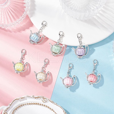 Acrylic Imitation Pearl & Tibetan Silver Alloy Teapot Pendant Decorations HJEW-JM03980-1