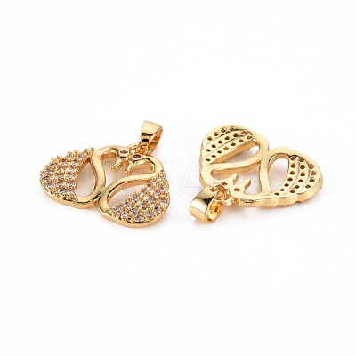 Rack Plating Brass Micro Pave Clear Cubic Zirconia Pendants KK-T060-38-RS-1